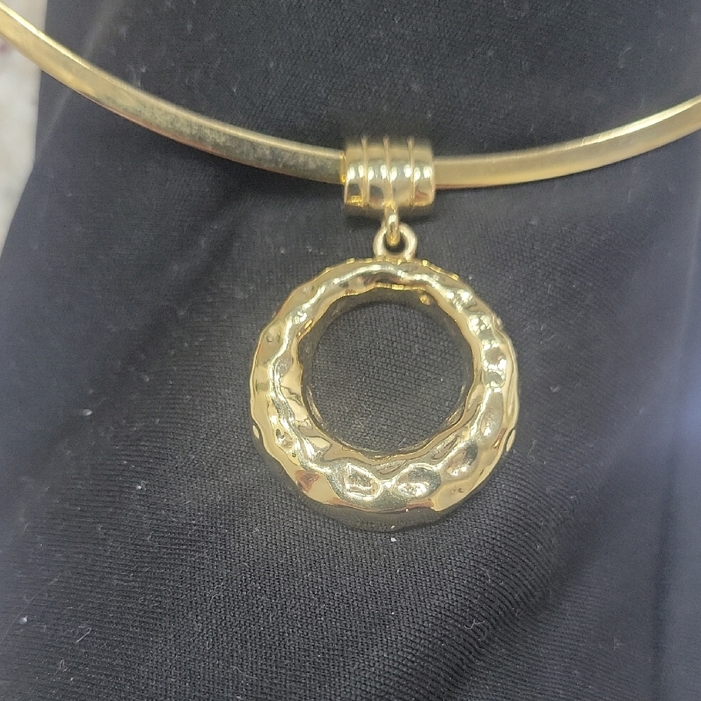 Gold-Tone Textured Circle Pendant Necklace - Women Jewelry